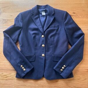 Vintage J. Crew 100% Wool Navy Blazer Brass Buttons Size 0
